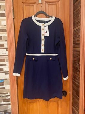 Zesica Navy & White Knit Sweater dress